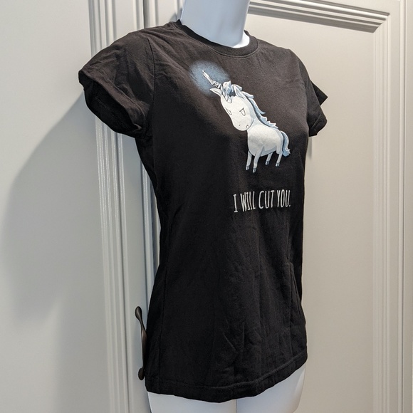 TeeTurtle Black Fitted Stabby the Unicorn Graphic T Shirt Women's Size M NWOT - Picture 7 of 7